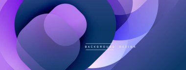 Soyut sıvı şekilleri örtüşür, dinamik mor, mavi gradyanlar yaratır. Arka planlar ve sunumlar için modern tasarım öğesi. Minimalist estetik.