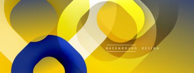 Soyut tasarım özellikleri üst üste binen daireler, gradyanlar. Sarılar, maviler modern görsel etki yaratır. Minimalist estetik.