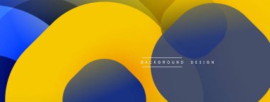 Soyut çakışan daireler. Mavi, sarı renkler modern tasarım yaratır. Minimalist estetik, pürüzsüz gradyanlar görsel ahenk sunar.