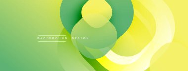 Soyut arkaplan özellikleri üst üste binen daireler, gradyanlar. Sarı, yeşil renkler modern görsel efektler yaratır. Basit tasarım.