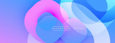 Soyut sıvı şekiller, canlı maviler, pembeler modern arka plan yaratır. Yumuşak eğimler, üst üste binen biçimler hareket, derinlik.