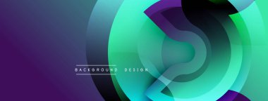 Soyut katmanlı şekiller, canlı renkler. Gradyan karışımları modern görsel efektler yaratır. Yumuşak geçişler, dinamik kompozisyon.