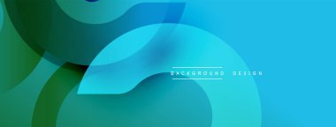 Soyut sıvı şekilleri üst üste binerek dinamik mavi, yeşil bir eğim yaratır. Modern tasarım, hareket ve derinlik öneriyor. Minimalist estetik.