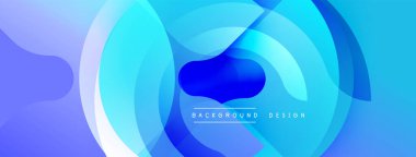 Soyut mavi katmanlar dinamik bileşim yaratır. Yumuşak eğimler, akışkan şekiller hareketi, modern estetiği akla getiriyor. Mevcut en küçük metin.