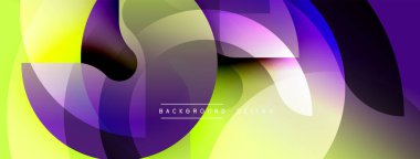 Soyut renkli şekiller örtüşür, dinamik görsel efekt yaratır. Gradyan renkler harmanlanır, modern arkaplan tasarımı oluşturulur.