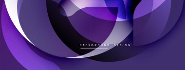 Soyut mor tasarım, üst üste binen daireler, gradyanlar. Modern estetik, pürüzsüz şekiller dinamik görsel etki yaratır.
