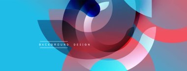 Soyut renkli tasarım. Üst üste binen daireler dinamik bileşim yaratır. Gradyan gölgeler, modern estetik, canlı renkler..
