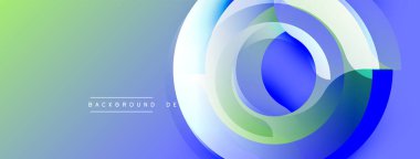 Soyut tasarım katmanlı daireler içerir. Renkler mavi, yeşil, beyaz karışımı. Arka planlar ve sunumlar için modern estetik.