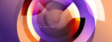 Soyut dairesel katmanlar canlı bir değişim etkisi yaratır. Modern tasarım üst üste binen şekiller, sıcak serin tonlar.