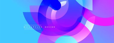 Soyut, enerjik şekiller çakışıyor. Mavi, mor, pembe renkler modern tasarım yaratır. Yumuşak gradyanlar dinamik görsel efekt sunar.