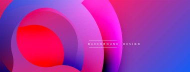 Soyut, enerjik çemberler çakışıyor. Renkler karışır, modern görsel efekt yaratır. Pürüzsüz şekiller hareketi, derinliği gösterir..