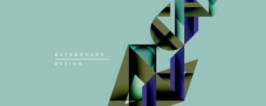 Soyut geometrik tasarım katmanlı şekiller, gradyanlar içerir. Teal arkaplanı koyu mavi zeytin yeşili elementleri tamamlar. Modern estetik, minimalist kompozisyon.