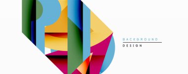 Soyut geometrik bileşim. Üst üste binen renkli şekiller dinamik görsel efekt yaratır. Modern tasarım arka planlar, afişler, sunumlar için uygun. Parlak renkler baskın gelir.