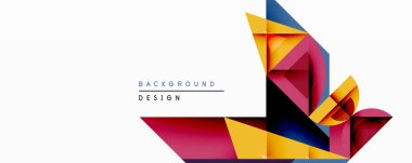 Soyut geometrik bileşim. Üst üste binen renkli şekiller dinamik görsel efekt yaratır. Kalın renklere sahip minimalist tasarım, arka plan veya modern grafikler için uygun.