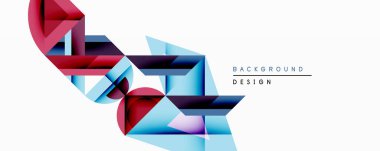 Soyut geometrik şekiller örtüşür, dinamik bileşim yaratır. Kırmızı, mavi, mor renkler tasarımda baskın. Minimalist tarz, modern estetik. Temiz çizgiler, canlı renkler..