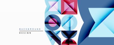 Soyut geometrik bileşim. Üst üste binen şekiller dinamik görsel efekt yaratır. Mavi, pembe, mor renkler tasarımda baskın. Modern, temiz estetik.