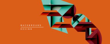Soyut geometrik tasarım katmanlı şekiller, canlı turuncu arkaplan. Teal, kestane rengi elementler derinlik yaratır, modern estetik. Minimalist kompozisyon, dinamik görsel etki.