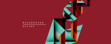 Soyut geometrik tasarım katmanlı şekiller, gradyanlar içerir. Kırmızı arkaplan karşıtlık sağlar. Modern estetik, dijital projeler ya da basılı medya için uygun. Minimalist kompozisyon.