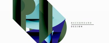 Soyut geometrik bileşim. Üst üste binen şekiller dinamik görsel efekt yaratır. Mavi, yeşil, siyah renkler tasarımda baskın. Minimalist tarz, modern estetik.