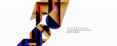 Soyut geometrik tasarım üst üste binen katmanlar, gradyanlar içerir. Altın, donanma, yanmış turuncu renkler dinamik görsel efekt yaratır. Modern tarz uygun arkaplanlar, sunumlar.