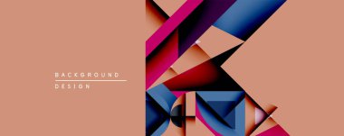 Soyut geometrik bileşim. Üst üste binen şekiller dinamik görsel efekt yaratır. Sıcak şeftali arka plan, havalı maviler, kırmızılar ve pembelerle çelişiyor. Modern tasarım ögesi.