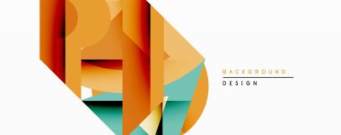 Soyut geometrik bileşim. Üst üste binen şekiller dinamik görsel efekt yaratır. Sıcak turuncu, deniz mavisi renkleri dizaynda baskın. Minimalist tarz, modern estetik.