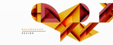 Soyut geometrik tasarım, üst üste binen çokgen şekiller içerir. Sıcak renk paleti kırmızı, turuncu ve sarı tonlarını içerir. Modern estetik, arka plan veya grafik elementler için uygun.