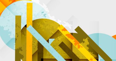 Soyut geometrik bileşim. Üst üste binen şekiller, canlı renkler, dokulu yüzeyler dinamik görsel efektler yaratır. Modern tasarım elemanları.