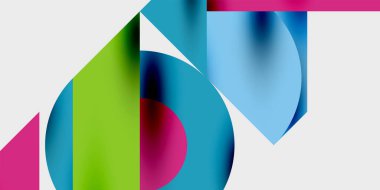 Soyut geometrik bileşim. Üst üste binen şekiller canlı renk eğimleri, modern tasarım elementleri yaratır. Yumuşak geçişler, temiz çizgiler mevcut.