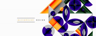 Soyut geometrik şekiller, canlı renkler, modern tasarım. Üst üste binen elementler dinamik görsel doku yaratır. Minimalist stil.