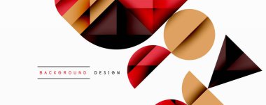 Soyut geometrik şekiller örtüşür, dinamik bileşim yaratır. Sıcak tonlarda modern estetik sunan tasarım hakim..
