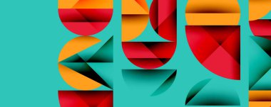 Soyut geometrik bileşim. Kırmızı, turuncu şekiller üst üste biniyor. Modern tasarım, canlı renkler, katmanlı biçimler.