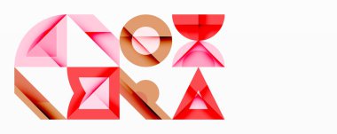 Geometrik şekiller OXRA kelimesini oluşturur. Pembe, kırmızı, kahverengi renkler tasarımda baskın. Minimalist estetik, modern tipografi. Temiz çizgiler, soyut kompozisyon.