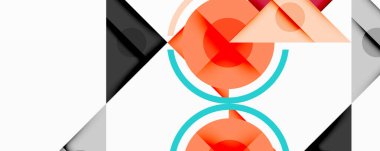 Soyut geometrik bileşim. Üst üste binen şekiller dinamik görsel efekt yaratır. Turuncu, turuncu, gri, siyah renkler tasarımda baskın.