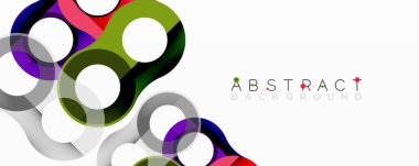 Modern tasarım üst üste binen renkli daireler ve çizgiler içeriyor. Minimalist kompozisyon dinamik görsel efekt yaratır. Parlak renkler karşıtlık beyaz boşluk.