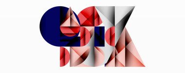 Soyut geometrik bileşim. Şekiller çakışıyor, dinamik görsel etki yaratıyor. Kırmızı, donanma, gri tonlar dizaynda baskın. Modern estetik.