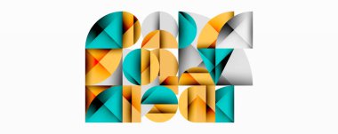 Soyut geometrik bileşim. Şekiller örtüşüyor, dinamik görsel doku oluşturuyor. Renkler arasında deniz mavisi, altın, gümüş rengi vardır. Modern tasarım.