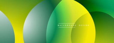 Soyut gradyan şekiller çakışıyor. Canlı yeşiller, sarılar dinamik görsel akış yaratır. Arka planlar için modern tasarım ögesi.
