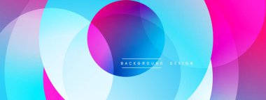 Soyut renkli çemberler çakışıyor. Gradyan gölgeler modern görsel efektler yaratır. Projeler için arkaplan tasarımı ögesi.