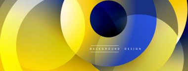 Soyut kompozisyon. Üst üste binen daireler dinamik görsel efekt yaratır. Sarılar, maviler pürüzsüz karışıyor. Modern tasarım ögesi.