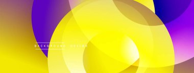 Soyut, enerjik çemberler çakışıyor. Sarı, mor, kahverengi renkler modern tasarım yaratır. Yumuşak gradyanlar dinamik görsel efekt sunar.