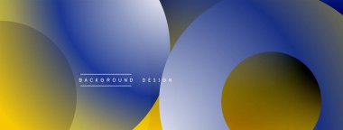 Soyut bileşim daireleri üst üste bindiriyor. Renkler sarı ve mavi renkleri harmanlıyor. Minimalist tasarım modern estetiği çağrıştırıyor.