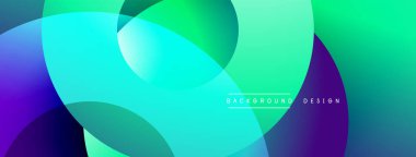 Soyut, canlı, üst üste binen çemberler dinamik eğimli arkaplan oluşturur. Modern tasarım pürüzsüz renk geçişleri, görsel uyum içerir.