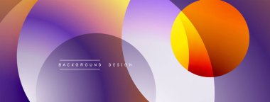 Üst üste binen daireler içeren soyut kompozisyon. Renkler mor, turuncu ve sarıyı harmanlıyor. Arka planlar için modern tasarım ögesi.
