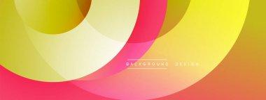 Soyut renkli çakışan daireler dinamik görsel efekt yaratır. Yumuşak gradyanlar sarı, pembe ve turuncu renkleri harmanlarlar. Modern tasarım ögesi.