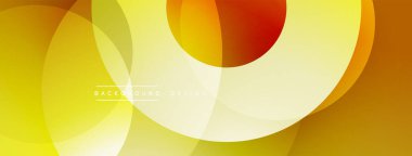 Soyut sarı, turuncu katmanlar dinamik bileşim yaratır. Pürüzsüz eğimler, üst üste binen daireler hareketi ve sıcaklığı akla getiriyor..