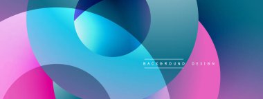 Soyut çakışan daireler. Canlı maviler, pembeler modern görsel efektler yaratır. Yumuşak eğimler, dinamik bileşimler.