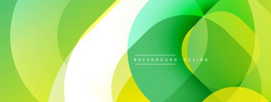 Soyut yeşil sarı tasarım. Üst üste binen daireler dinamik görsel doku yaratır. Çeşitli projeler için modern arkaplan.