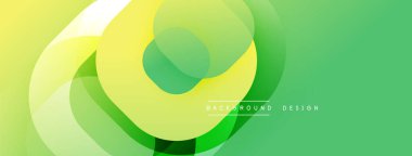 Soyut arkaplan özellikleri üst üste binen daireler, gradyanlar. Sarı, yeşil renkler dinamik görsel efekt yaratır. Modern tasarım ögesi.