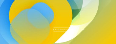 Soyut renkli katmanlar örtüşüyor. Sarı egemen, mavi, yeşil, beyaz aksanlı. Modern tasarım, pürüzsüz gradyanlar görsel ilgi yaratır.